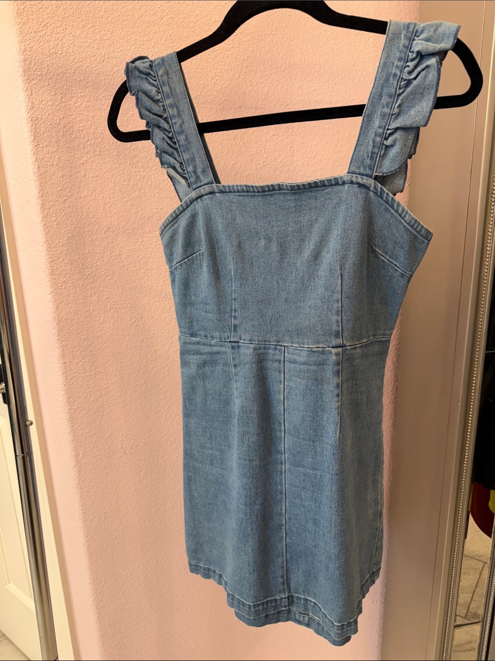 Show Me Your MuMu Light Blue Denim Mini Dress with Ruffle Straps